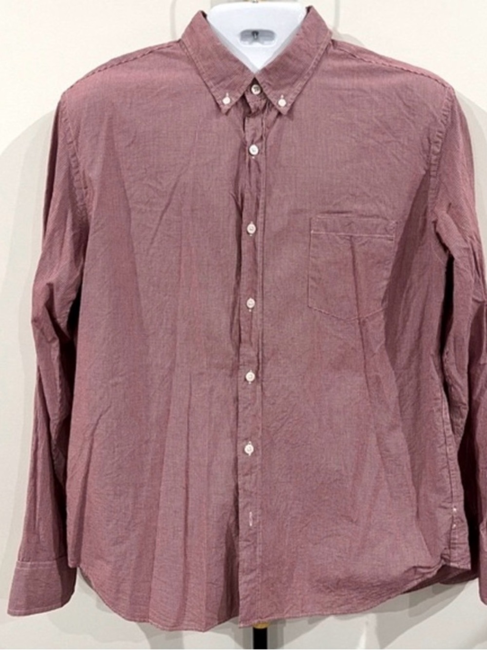 J. Crew Men's Button-Down Shirt in Red and White / Dusty Rose